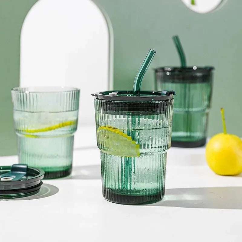 Glass Water Cup with Lid