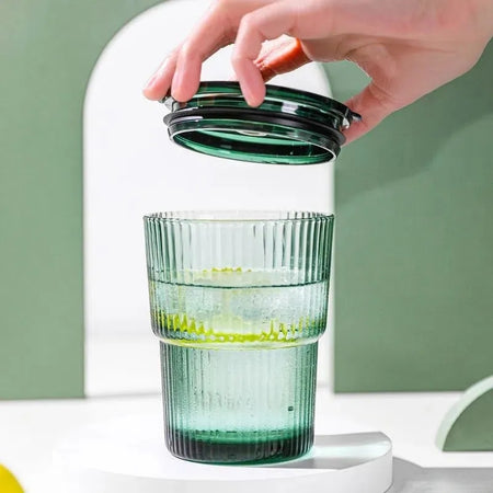 Glass Water Cup with Lid