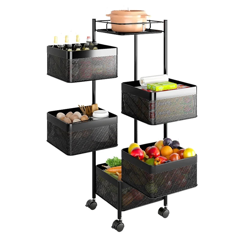 Kitchen Rotating Trolley Storage Rack