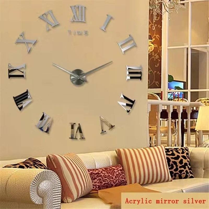 3D Acrylic Mirror Art Sticker Wall Clock