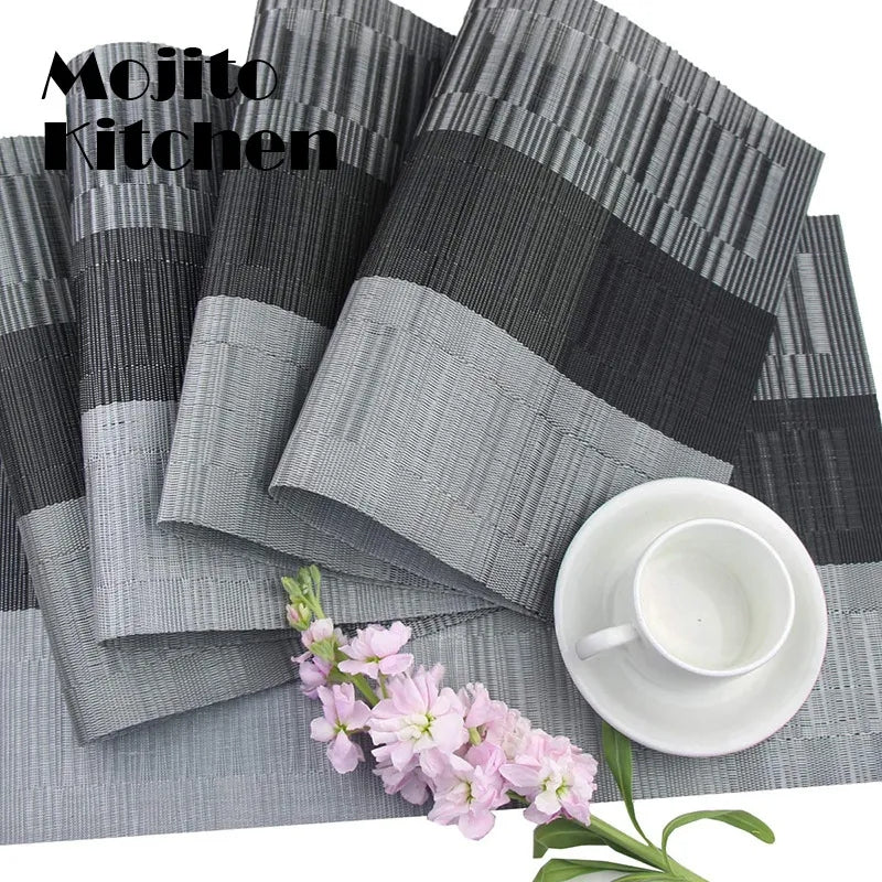 Table Placemat PVC 6 PCS Set Black Grey