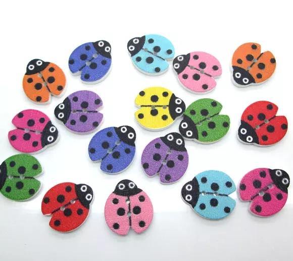 Ladybug Wooden Buttons 20 PCs