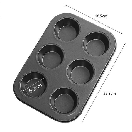 6 Cups Carbon Steel Cupcake Baking Tray Non Stick - Bamagate