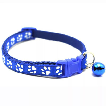 Pet Cat Collar Cute Paw Print Cat Bell Collar Adjustable Nylon Ribbon - Bamagate