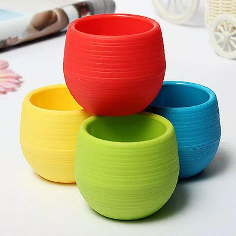 Colourful Mini Round Plastic Plant Flower Pot Home Decor - Bamagate