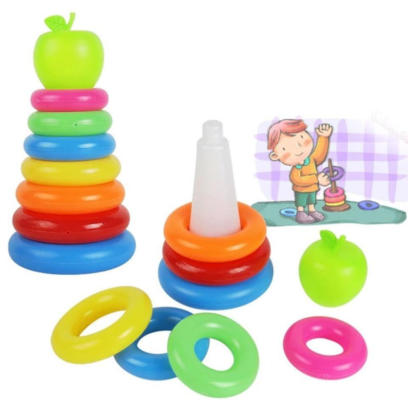 Kids Toddler 6 Plastic Rainbow Color Stacking Rings Tower - Bamagate