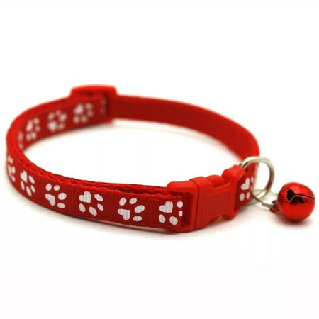 Pet Cat Collar Cute Paw Print Cat Bell Collar Adjustable Nylon Ribbon - Bamagate