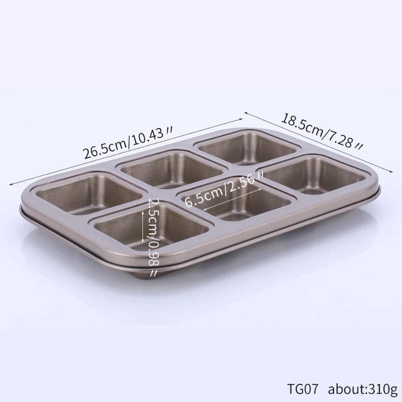 6 Square Cups Carbon Steel Cupcake Baking Tray Non Stick - Bamagate