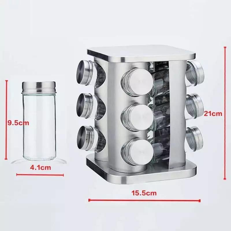 Kitchen Stainless Steel Spice Rack Revolving Base 12 bottle set - Bamagate