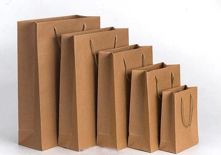 10 Paper Bag with Handle for Gift Bag Kraft Paper Solid Color Brown - Bamagate