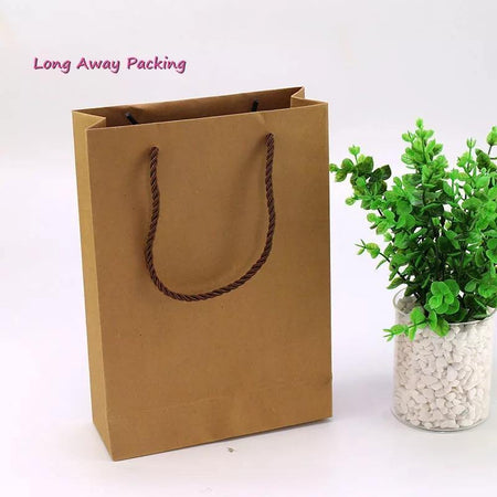 10 Paper Bag with Handle for Gift Bag Kraft Paper Solid Color Brown - Bamagate