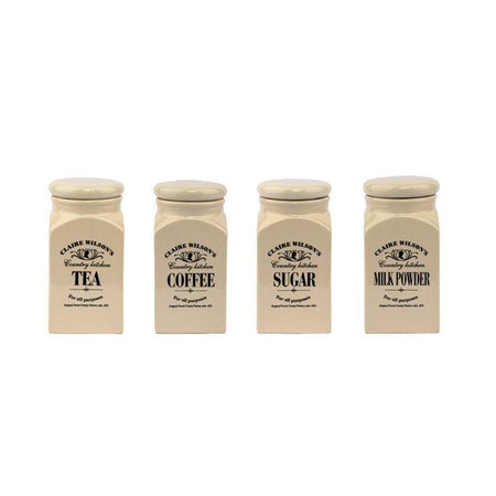 Ceramic Canister Coffee, Tea Milk Powder & Sugar Storage Jar Set