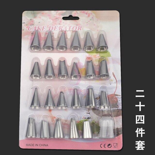 24 Head Stainless Steel Nozzle Suit Cake Mounted Flower Bag Mouth Baking Tool - Bamagate