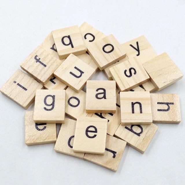 100Pcs Letter Set Word Scrapbooking Scrabble Number Alphabet Tile Wooden - bamagate-com